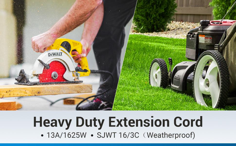 DEWENWILS Outdoor Extension Cord 1 to 3 Splitter, 3 Prong Outlets Plugs, Max 28ft End to End (25-40 FT Total), 16/3C SJTW Weatherproof Wire for Christmas String Lights, Lighting Accessories, Cable Protection-HSC103D1