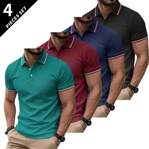 Men’s 4-Pack Shirts, Breathable Quick-Dry, Lightweight Stretch Polyester Button Design, Suitable for Summer Office Wear, Yachting Outings, Everyday Dressing, Comfortable Fit Short Sleeves