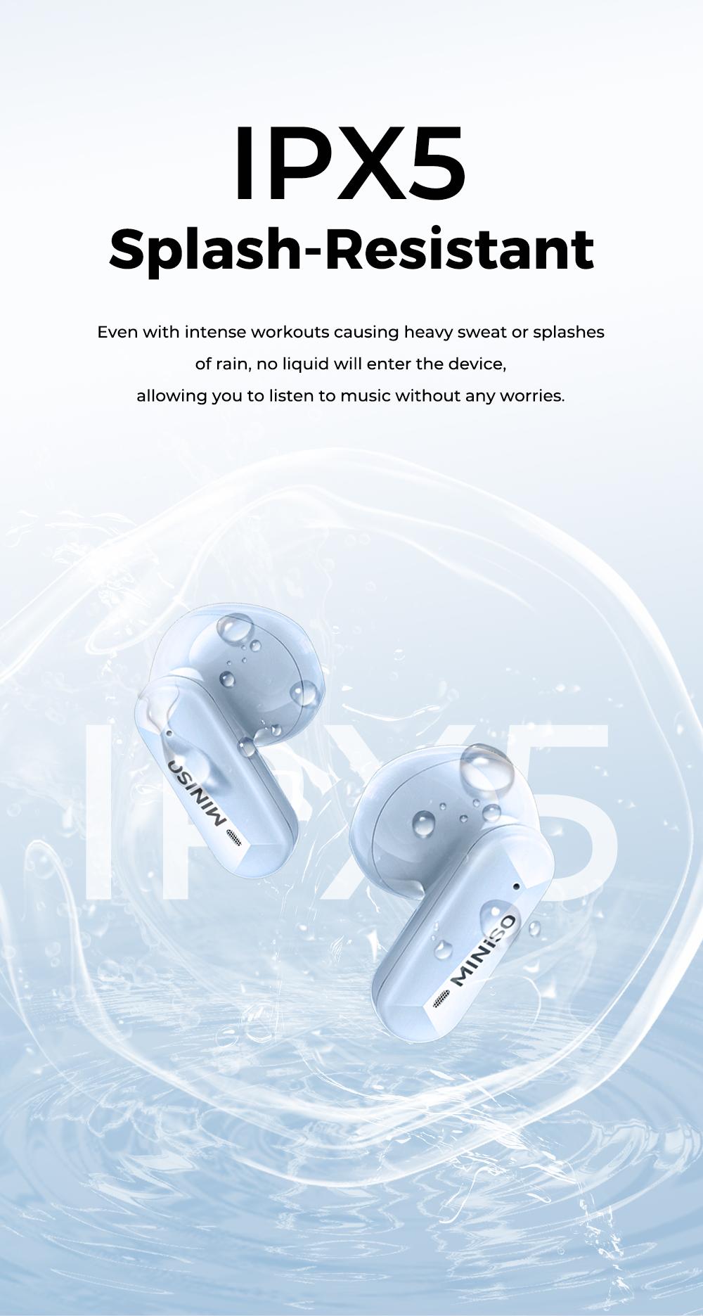 MINISO MS119 TWS True Wireless Earbuds Bluetooth Headphones, Bluetooth 6.0, 30H Long Playtime, IPX5 Water-Resistant, 2 Mics for Clear Calls, Deep Bass Sound Earphones