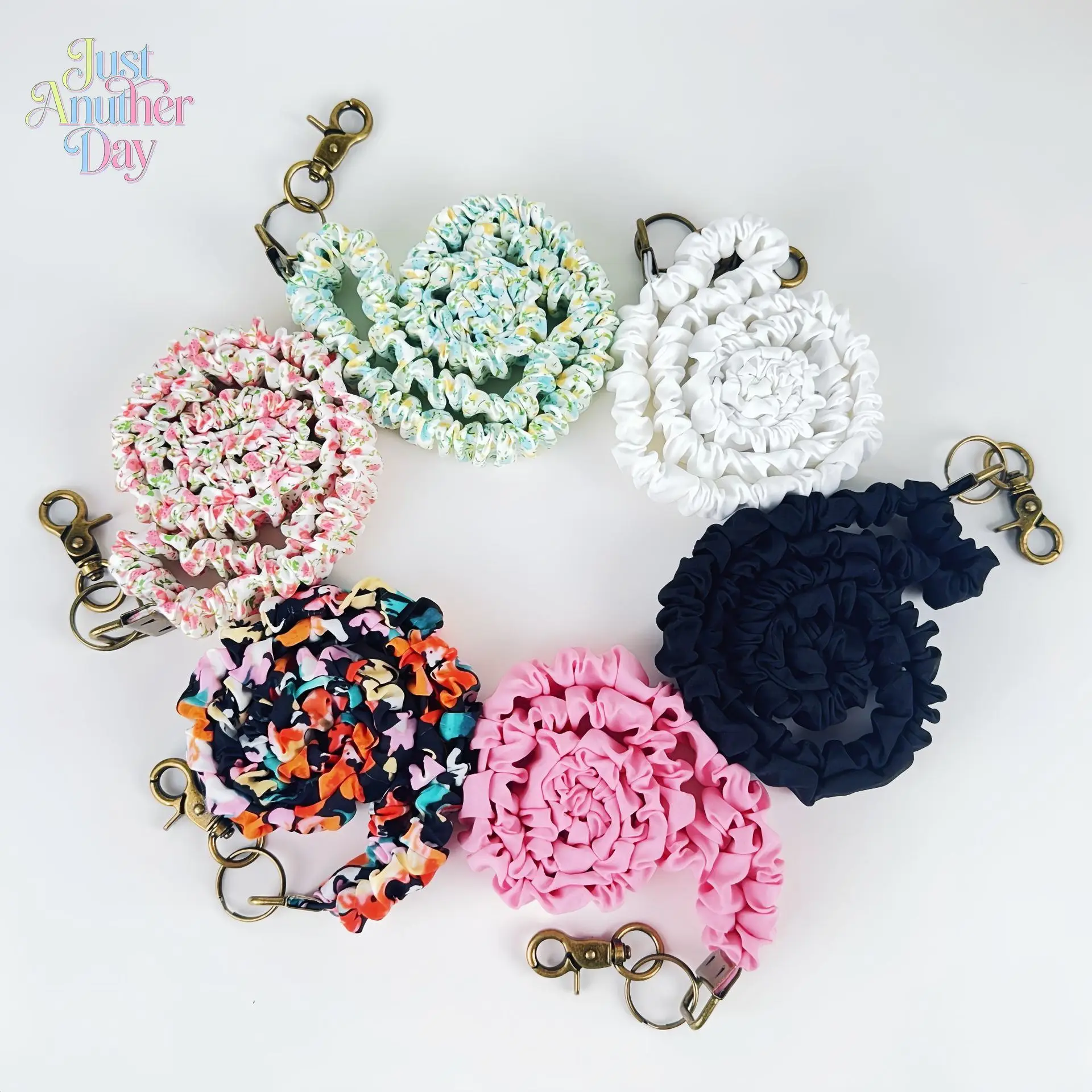 4-Pack Boho Scrunchie Lanyard, Elastic Fabric Neck Strap with Vintage Bronze Hardware, Multi-Functional Keychain for Phone/Work ID, Soft Comfortable, Anti-Drop Sports & Outdoor Camping Hiking Picnicware Accessory with Vibrant Abstract Prints
