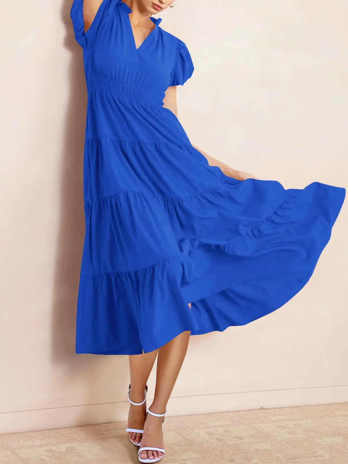 Wenrine Womens Summer Midi Dress Puff Short Sleeve V Neck Flowy Tiered Beach A-Line Dresses - TikTok Shop Wenrine Womens Summer Midi Dress Puff Short Sleeve V Neck Flowy Tiered Beach A-Line Dresses - TikTok Shop