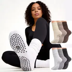 Women's Yoga Pilates Ballet Non-slip Socks, Mid-Calf Rolling Tube Fitness Sports Grips Socks, Indoor Floor Socks, Running Hiking Athletic Socks, 6/3 Pairs Pack