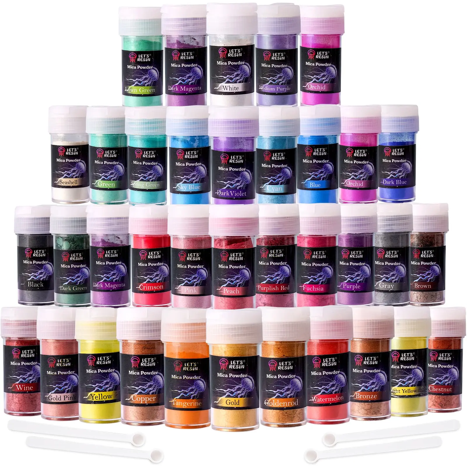 LET'S RESIN Mica Pigment Powder (36/60-Color) - Art Supplies, Natural Colorant for Epoxy/UV Resin, Soap/Candle Making, Nail Polish, Canvas Palette Decoration Sticker Art Sketchbooks White