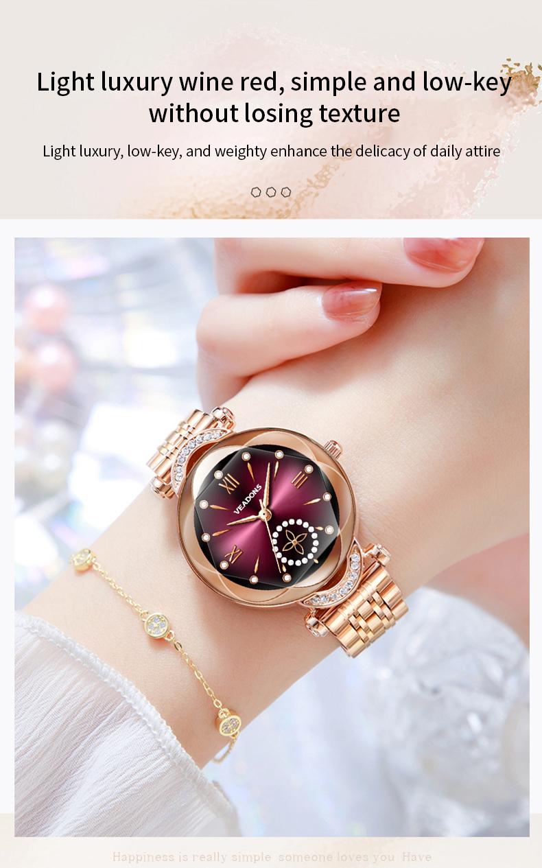 Luxury Watch  Women's Jewelry Watch Valentine’s Day Gift Elegant Diamond Cut Crystal Four Leaf Clover Pearl Elements Stainless Steel Case Waterproof Design for Daily Wear or Gifting ChristmasGift