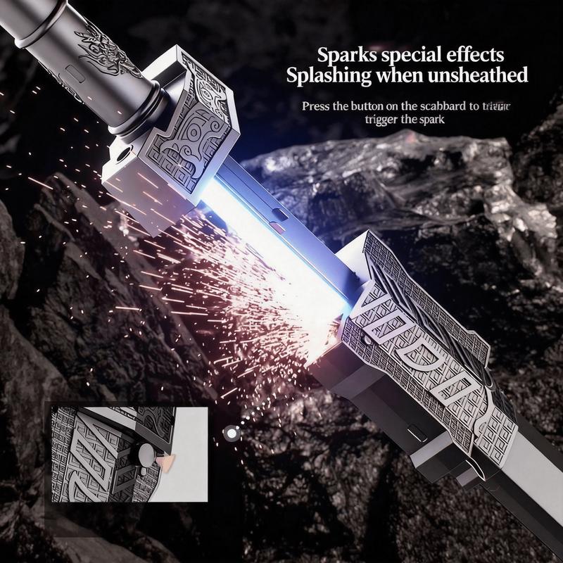 Cyberpunk SparkBlade Lightsaber Toy 34" with Sound & Fog Seven-Color Streaming Lights Type-C Rechargeable for Rave Cosplay Display Immersive Neon Design