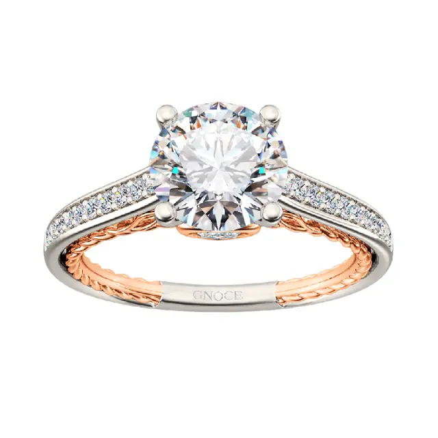 GNOCE Women's S925 Silver Cathedral Engagement Ring - Classic Round Cut Center Gemstone, Luminous Side Stones, Ethically Sourced, Radiant Finish, Long-Lasting Durability, Everyday Wear, Elegant, 12-Month Warranty, Ethereal Costume Jewelry, Adults, Female,