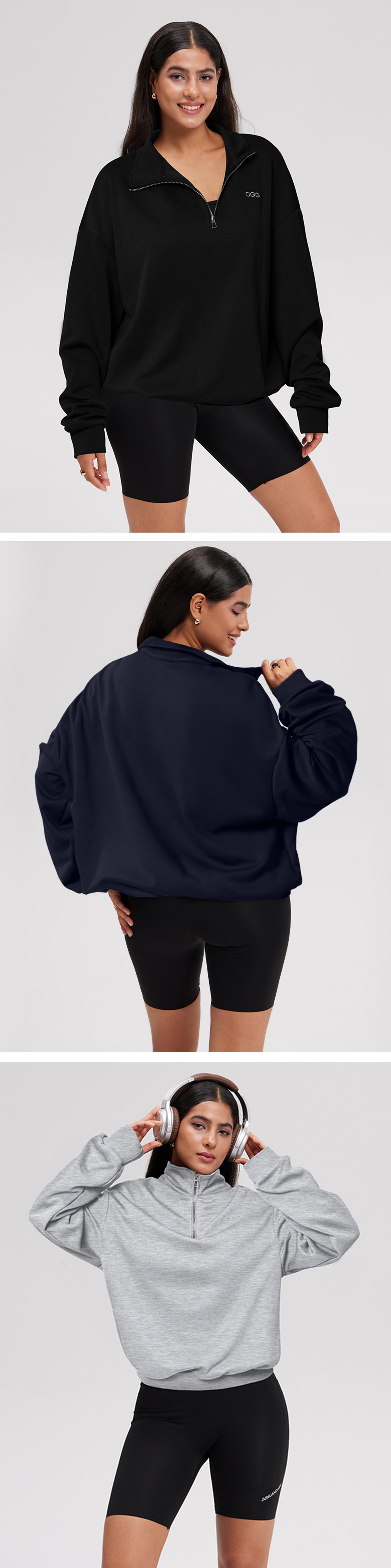 OQQ Women’s Athleisure Half-Zip Mock Neck Fall Long Sleeve Comfy Relaxed Casual Sweatshirts – Casual Lightweight Pullover Tops SpringStatements