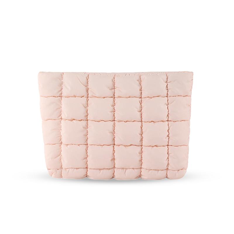 Solid color quilted design clutch bag, large capacity zipper travel storage bag, women's portable travel storage bag, back to school season, suitable for daily commuting and travel, school portable bag