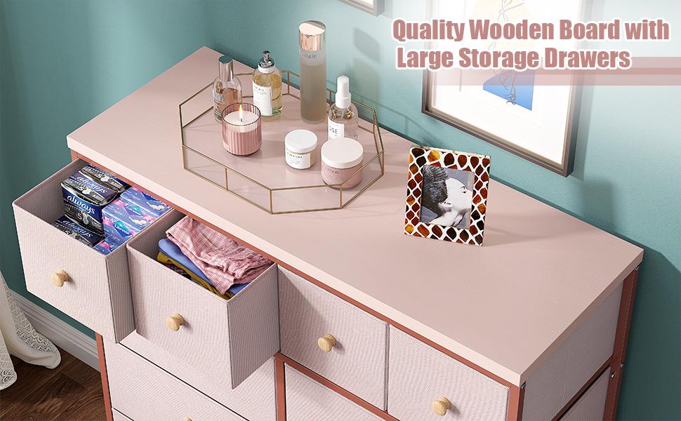 Raybee Furniture Dresser with 12 Drawers, Wooden Top Metal Frame Fabric Storage Organizer, For Dressing Room, Bedroom, Closet, Entryway, Living Room cabinets