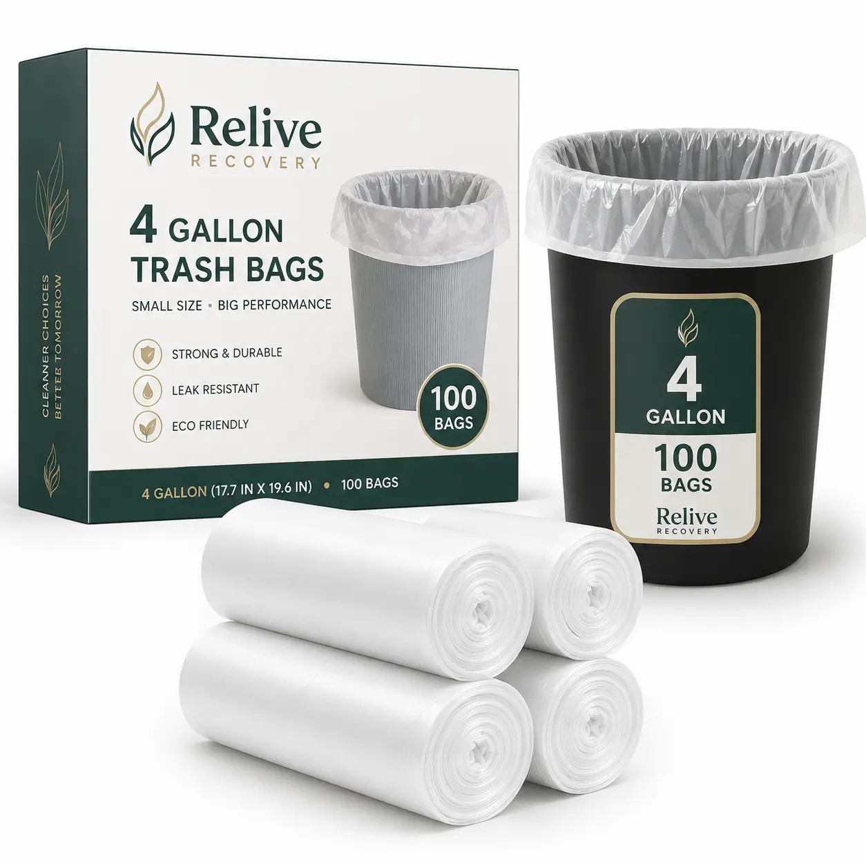 Bags 4 Gallon, Clear Unscented Bathroom Trash Bags | 17.7 x 19.6" Small Garbage Bags for Bathroom, Bedroom, Office, Kitchen, Plastic Trash Can Liners, 100 Count