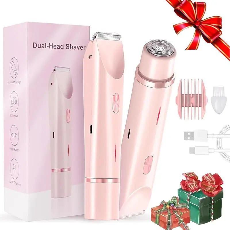 Electric Shaver and Razor Rechargeable 2-in-1 Body and Facial Epilator, Dual Heads for Painless Trimming of Pubic Hair, Face, Underarms and Legs, IPX7 Waterproof. Christmas Gift New Year Gift Shaving Grooming