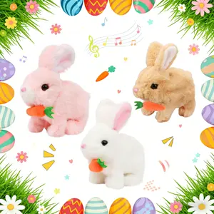 Easter Bunny Toy Hopping Bunny Toy Rabbit Interactive Hopping Electronic Pet Plush Bunny Toy with Sounds and Movements Animated Walking Wiggle Ears Twitch Nose Diy Toys