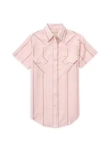 Women's Cowboygirl Blossom Pink Stripe Short Sleeve Granddaddy Snap Shirt