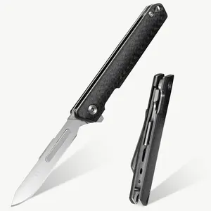 Men's Tactical Folding Knife EDC Multi-Function Tool, Pocket Knife, Craft Knife with Back Clip for Easy Carrying, Includes Three Interchangeable Blades, Suitable for Wilderness Survival Emergencies, Camping, Hiking, DIY, Engraving, and Everyday Use Stainl