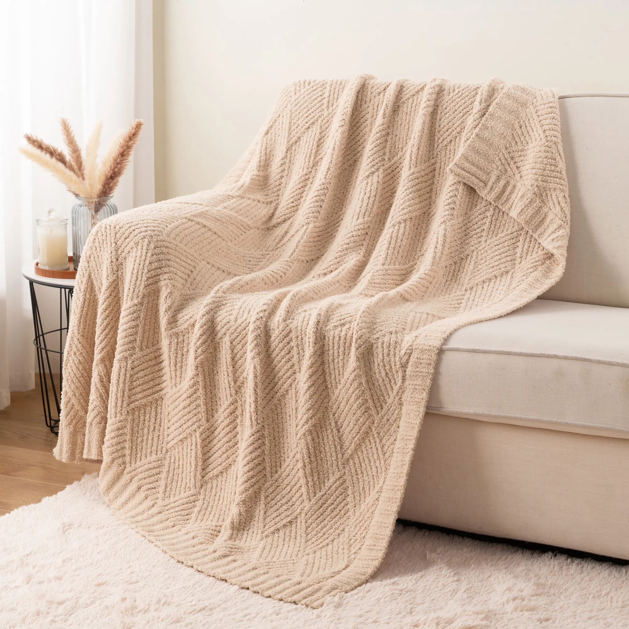 Battilo I Microfibre Diamond Knit Warm Throw Blanket - Cozy Texture, Soft, Lightweight, Machine Washable Modern Decor for Couch-to-Bed Use, Relaxing at Home, Watching TV (50x60 in)
