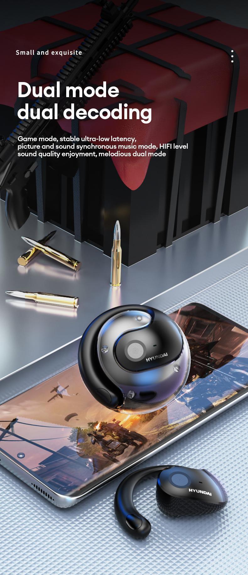 HYUNDAI T26 Pro Open-Ear Wireless Bluetooth 5.4 Stereo Headphones Supports 169-Language Translation, Chargeable & Automatic Connection, Intelligent Noise Reduction, Waterproof Sport Earphones for Music & Phone Calls