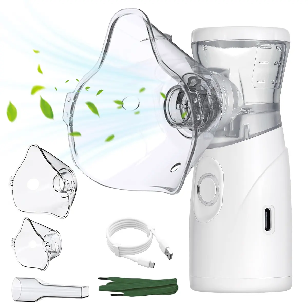 Handheld Ultrasonic Nebulizer with Mesh Body - USB Rechargeable, Travel Size, Portable, Compact, Self-Cleaning, Includes Face Mask & Mouthpiece, Travel-Ready Support for Busy Days (Home Supplies)