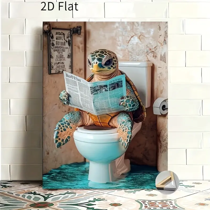 1Pc Artistic Framed Sea Turtle Coastal Nature Art Decoration - Turquoise Ocean Theme, Durable Ink Print on Wood Frame & Canvas, All Seasons Hangable Home Decor for Bathroom, Kid Room, Animal-Inspired Wall Art