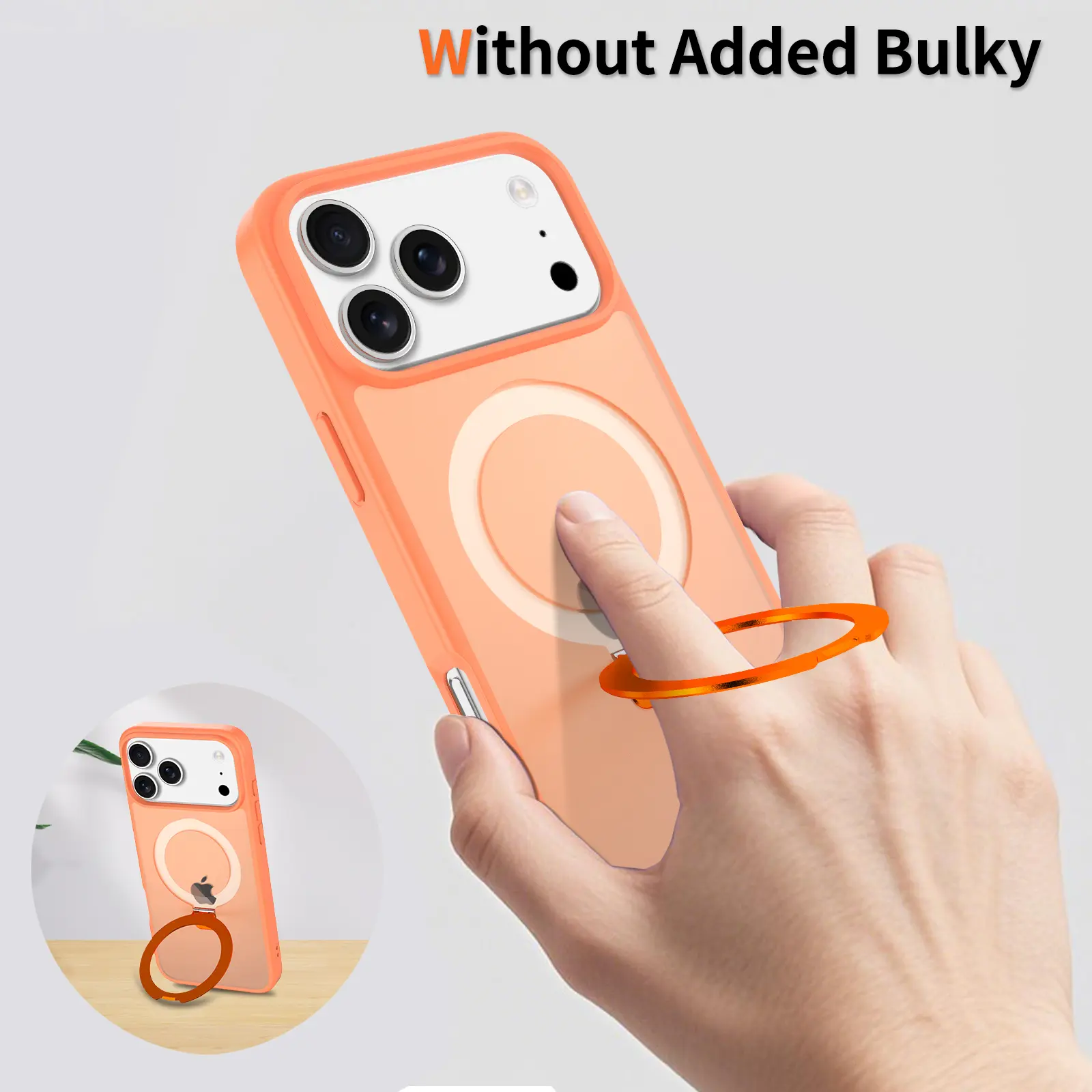 iPhone 17ProMax Silver Shield skin-feel racket-style phone case with built-in metal stand.