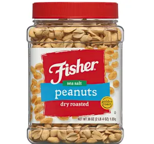 Fisher Snack Sea Salt Dry Roasted Peanuts, 36 Ounces, No Artificial Colors or Flavors