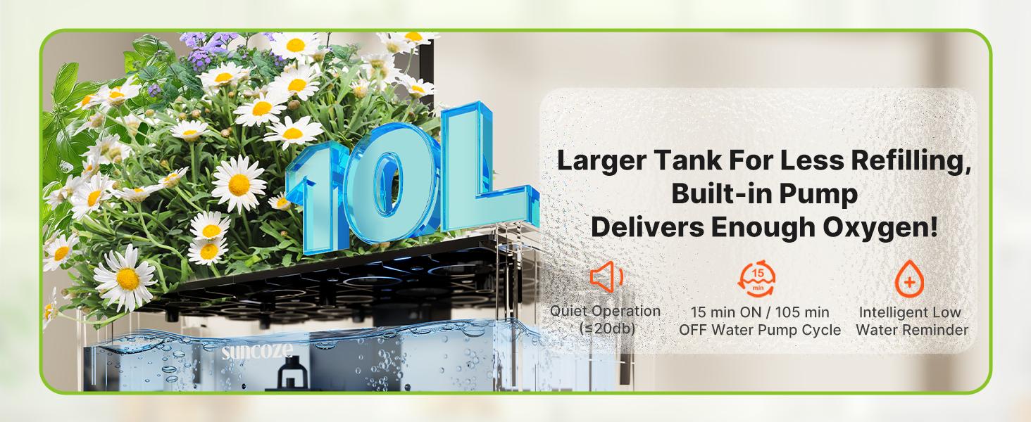 SUNCOZE Hydroponics Growing System Kit 12 Pods/20 Pods, Indoor Herb Garden with Grow Light 20W/24W/30W, 4L/10L Large Water Tank with Adjustable Height, Built-in Pump, Gardening Gifts