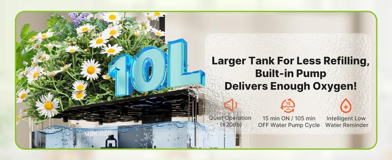 SUNCOZE Hydroponics Growing System Kit 12 Pods/20 Pods, Indoor Herb Garden with Grow Light 20W/24W/30W, 4L/10L Large Water Tank with Adjustable Height, Built-in Pump, Gardening Gifts
