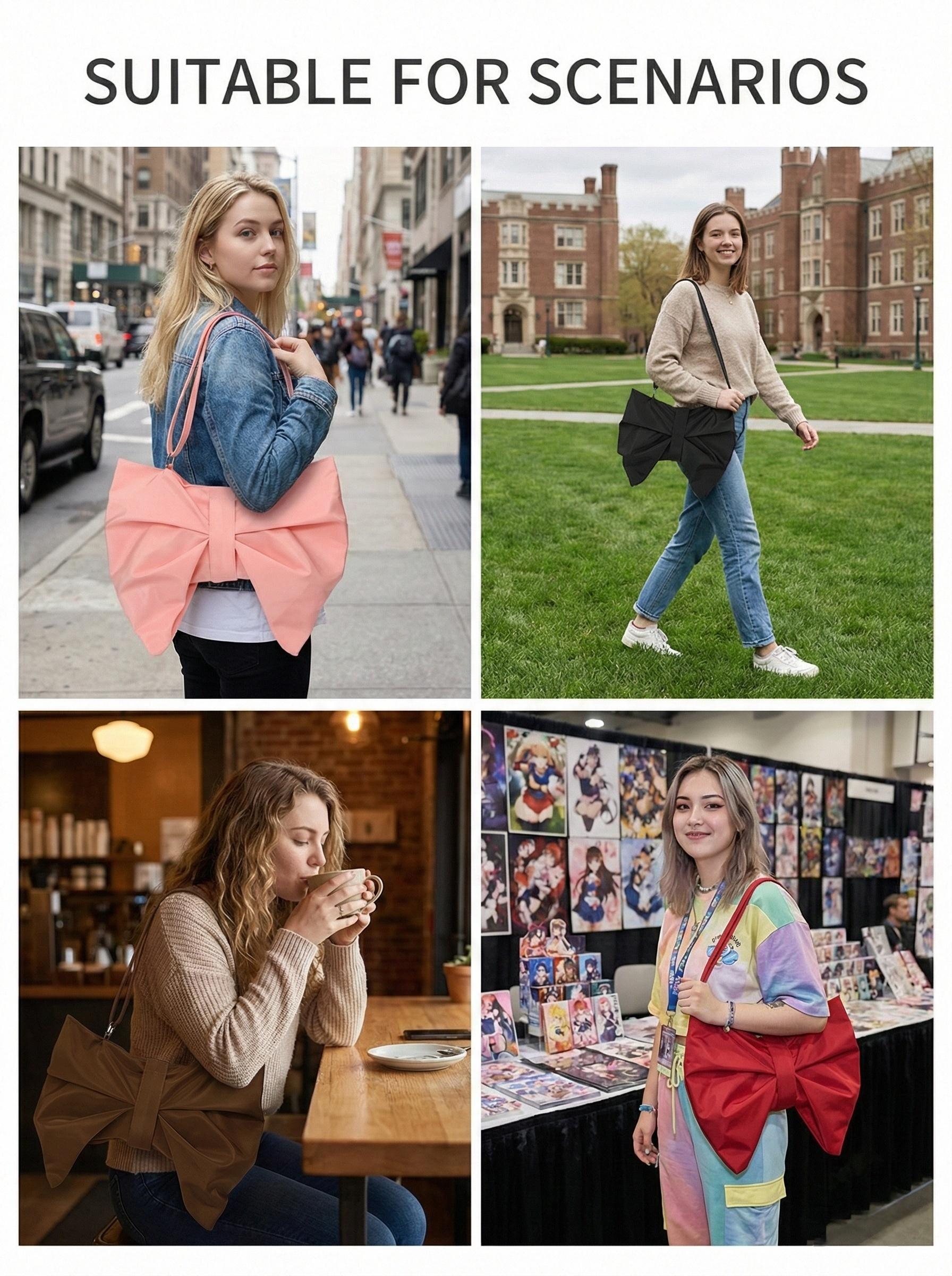 Bowknot Shoulder Bag For Women, Fashion Small Underarm Purse, Cute Casual Lightweight Fabric Handbag With Adjustable Strap