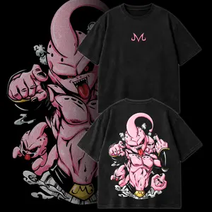 Majin Buu Dragon Ball Z Anime Shirt Washed – Dragon Ball Z Manga Graphic Tee Vintage Washed Heavy Cotton Oversized Anime T-Shirt, Kid Buu Majin Symbol Design, Dragon Ball Villain Anime Streetwear Retro Unisex Otaku Fan Tee