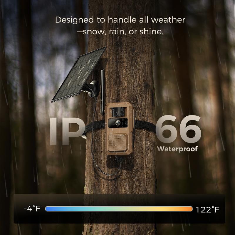 Solar-Powered 4G LTE Trail Camera – 48MP Image 2.7K Live View, Not Support WiFi/Wires, Remote App, Waterproof, Motion Activated,Night Vision, Includes 4G Data Card (Data Refill Required)