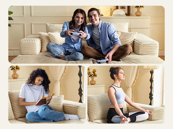 【2 Packages Shipping】Ovios 81" Oversized Sectional Double Lounge Chaise with Cloud Plush Sofa Bed, Fluffy Modern Boneless Couch Sleeper Loveseat Chair for Indoor Living Room Bedroom Reading Movie - No Assembly Required