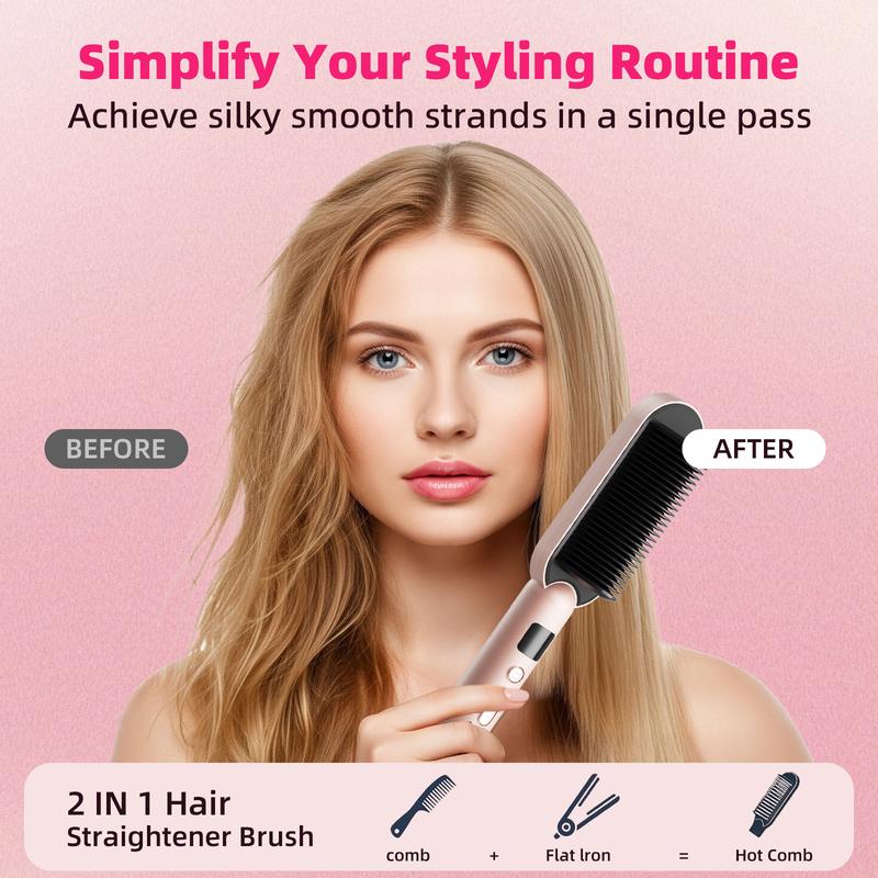Ring Shape Hair Straightener Brush for Women, Professional Grade with Built-in Comb, Fast Heat & Anti-Scald Protection, Create Salon-Style Hair Easily at Home
