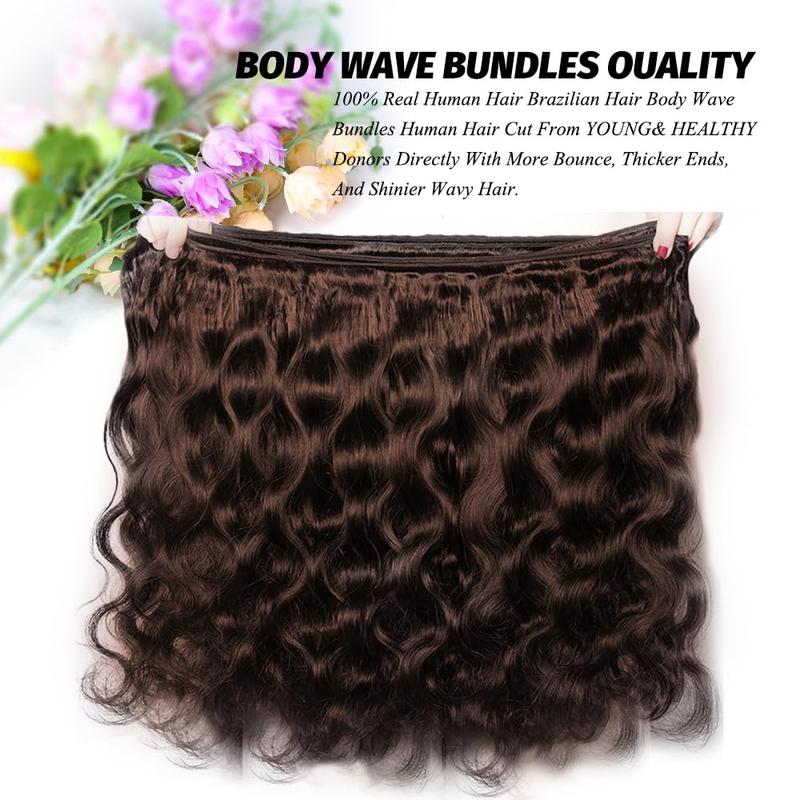 Chocolate Brown Bundles Glossy Hair Bundles Brazilian Body Wave Bundles with Lace Frontal Raw human hair bundles 100% Unprocessed Brazilian Virgin Hair Bundles Quick Weave Hair Extension Outdoorfun Wig deals for you days