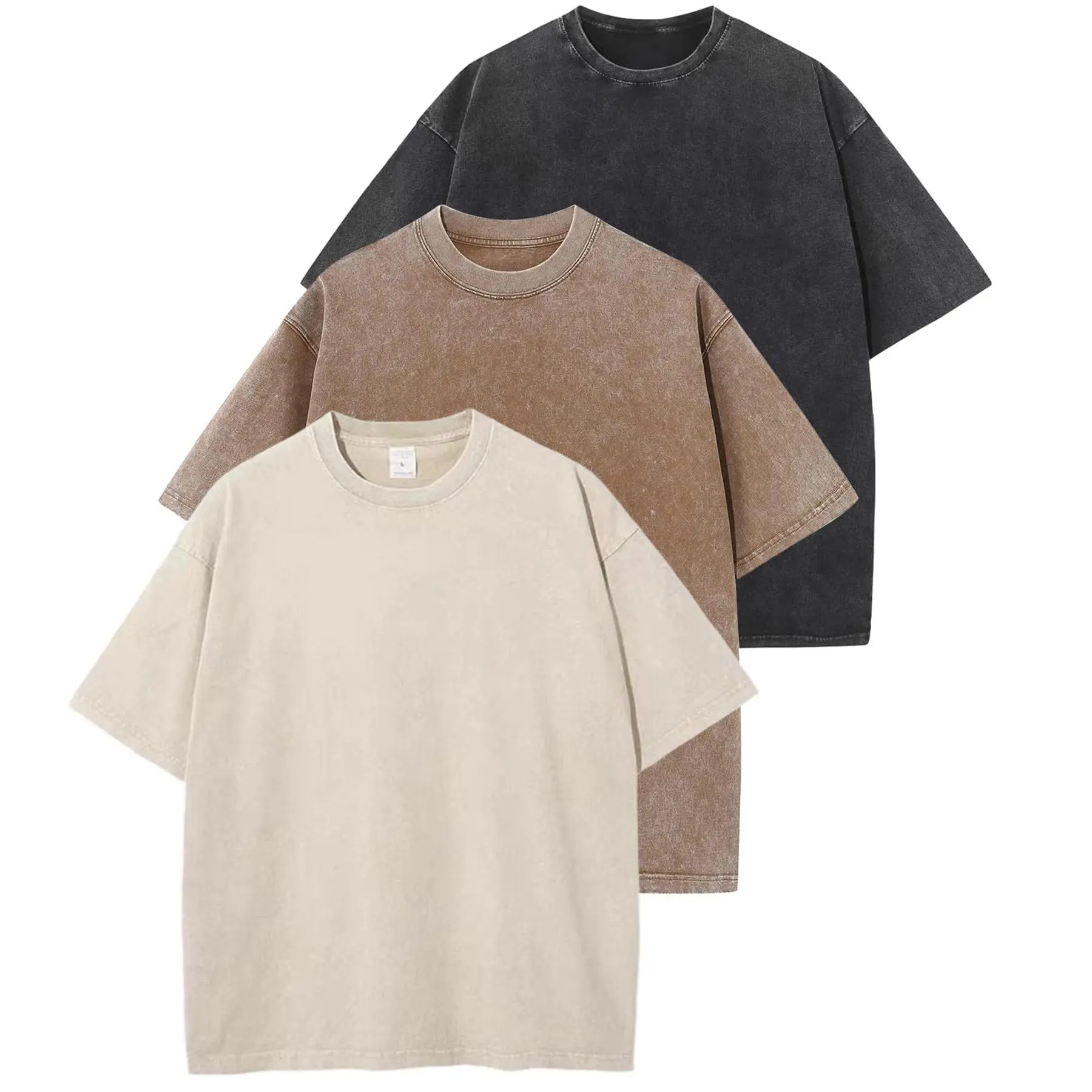 Yimoon 3 Pack Women's Oversized T Shirts Acid Wash Cotton Crew Neck Half Short Sleeve Summer Unisex Tees Casual Loose Fit Solid Streetwear Comfortable Tops Basic Womenswear Plain Tshirt