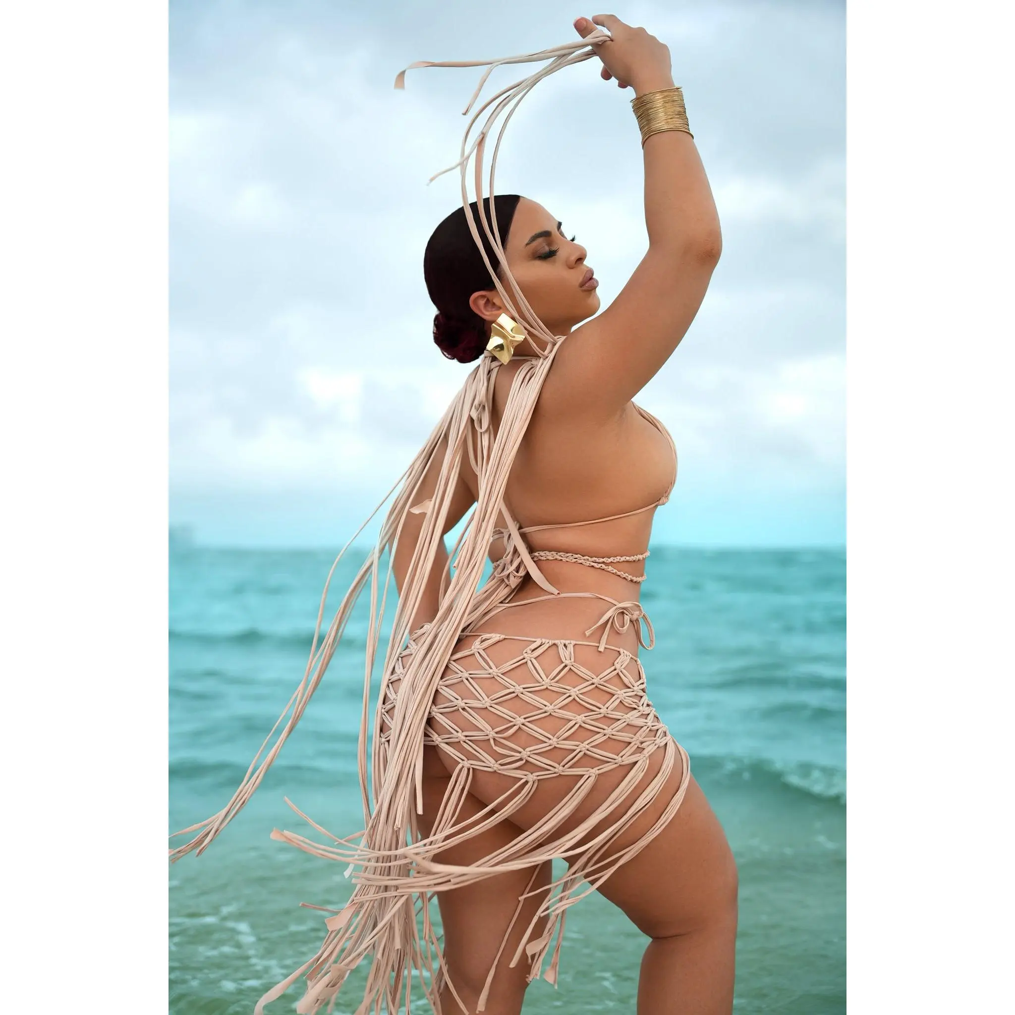 Yatch In Ibiza Custom Handmade 4 Piece Bikini & Matching Fringe Skirt