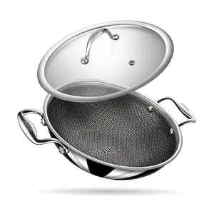 Stahl Artisan Hybrid Triply Non Stick Kadai With Lid, Stainless Steel Kadai for Cooking | Induction & Gas Stove Compatible | 2.4 L | 24 Cm
