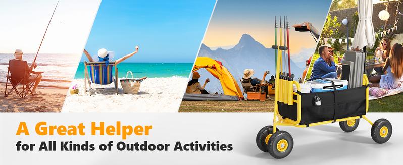 Bonnlo Beach Fishing Cart, Beach Wagon Trolley with 11" Big NO-Flat Airless Tires, Foldable Beach Trailer with Large Cargo Basket, 550 lbs Load Capacity, 8 Fishing Rods Holder, Durable Oxford Bag