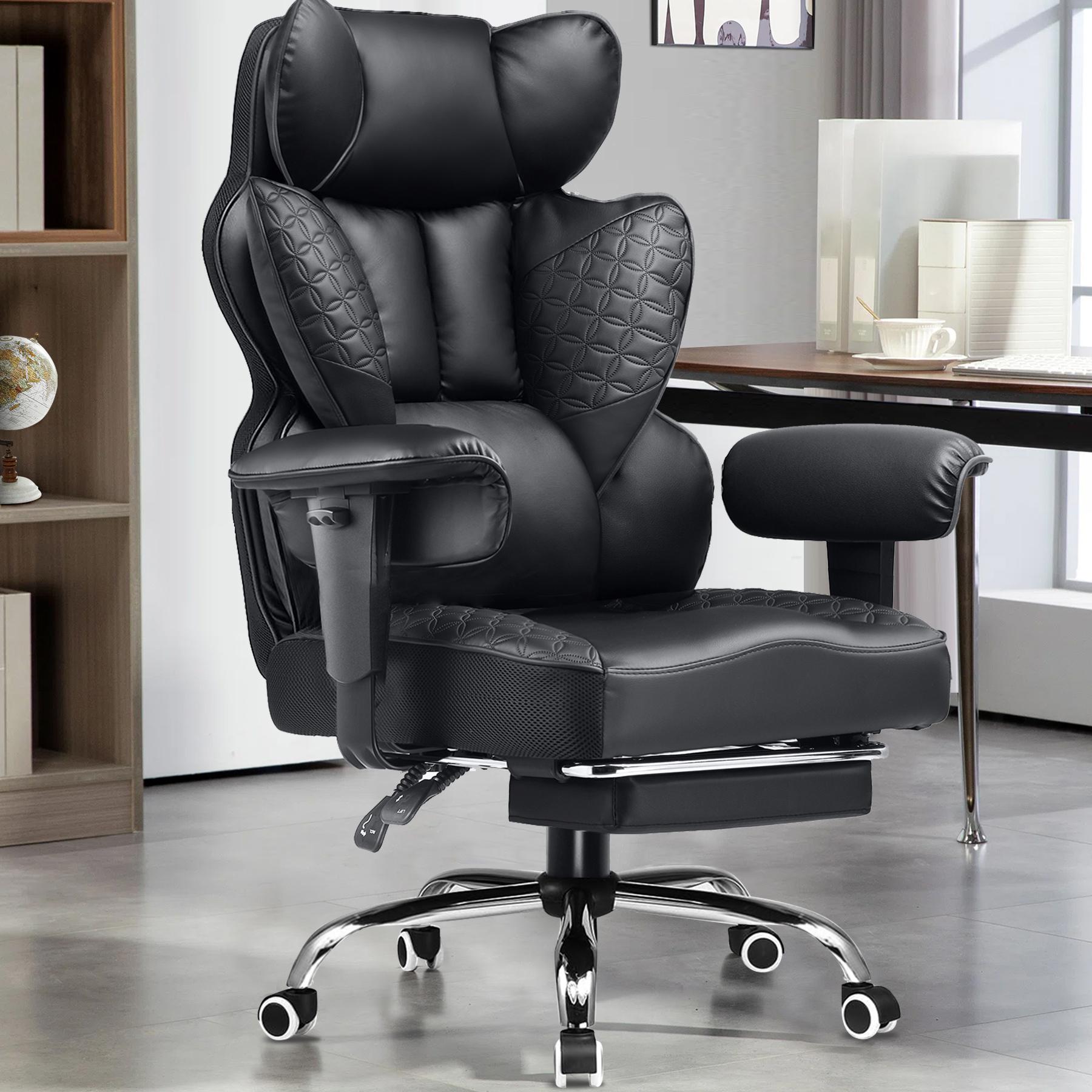 【2026 Promotion】COMHOMA Big and Tall Office Chair 400LBS Wide Ergonomic Gaming Chair with Deluxe Embossing Leather with Foot Rest 150°Reclining Adjustable Armrests Pocket Spring Back Support and Without Pillow
