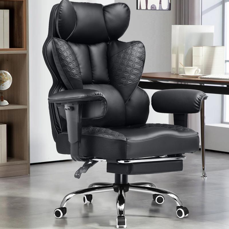 【2026 Promotion】COMHOMA Big and Tall Office Chair 400LBS Wide Ergonomic Gaming Chair with Deluxe Embossing Leather with Foot Rest 150°Reclining Adjustable Armrests Pocket Spring Back Support and Without Pillow