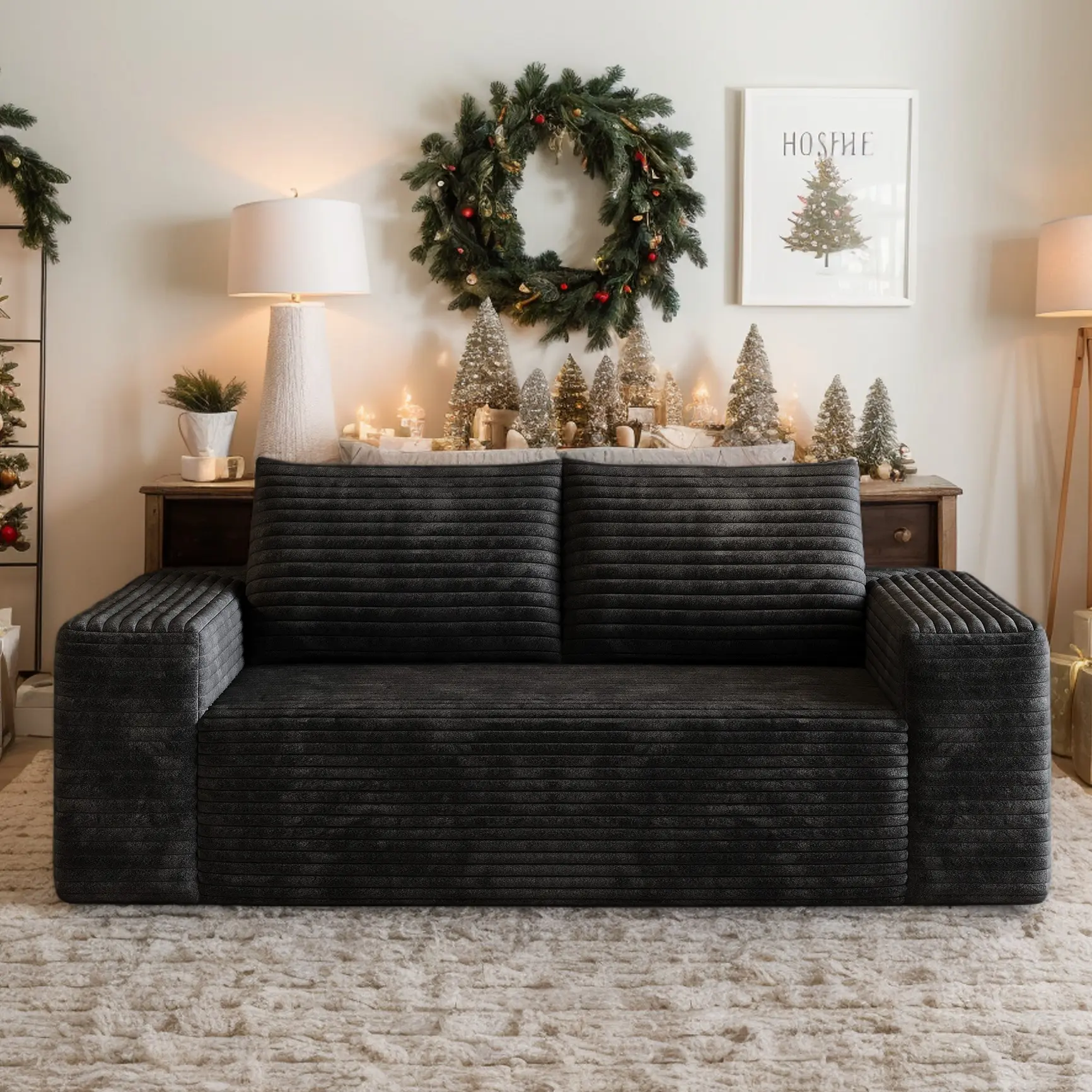 Eyisean 63"/71"/78.8" Modern 2-Seater Corduroy Floor Loveseat - Boneless Fluffy Plush, High Elasticity Foam, Deep Seat, High Cushion Backrest, No Assembly, In-a-Box Comfy Cloud Piece for Small Spaces, Living Room Furniture, Couches for Living Room