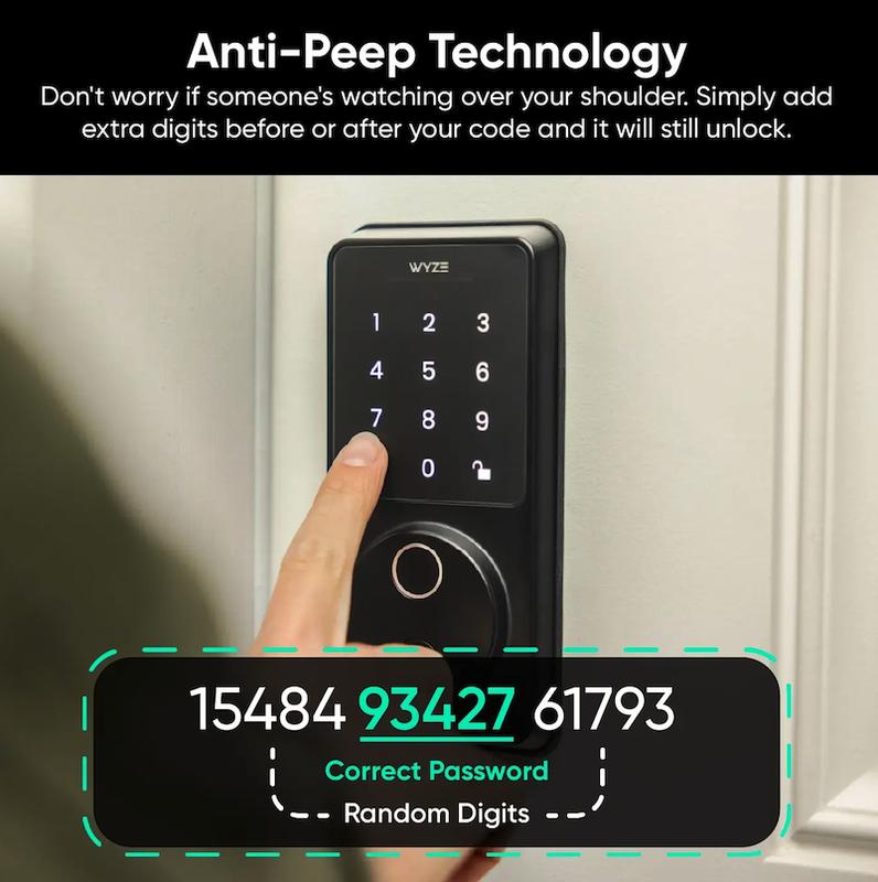 Wyze Lock Bolt v2 — Fingerprint Keyless Security Lock, Smart Wi-Fi + Bluetooth Deadbolt Replacement, IPX5 Weatherproof, Auto-Lock, Smartphone Control, Keypad