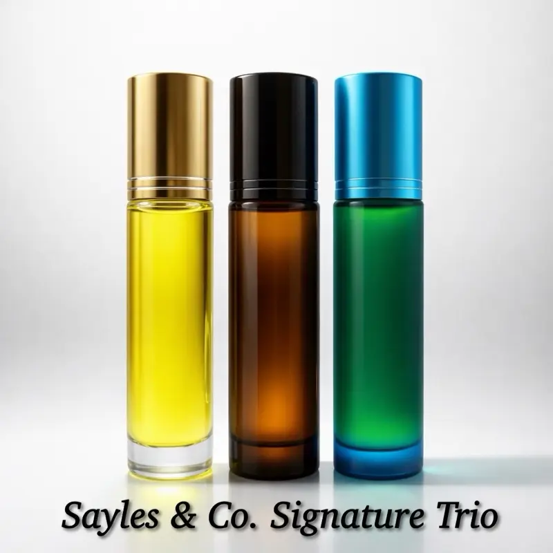 Roll-On Sayles & Co. Signature Trio - 10ml Roller Balls FIXATION Blue Envy Prestige & Noir Conquest for All-Day Confidence Floral Citrus Scent