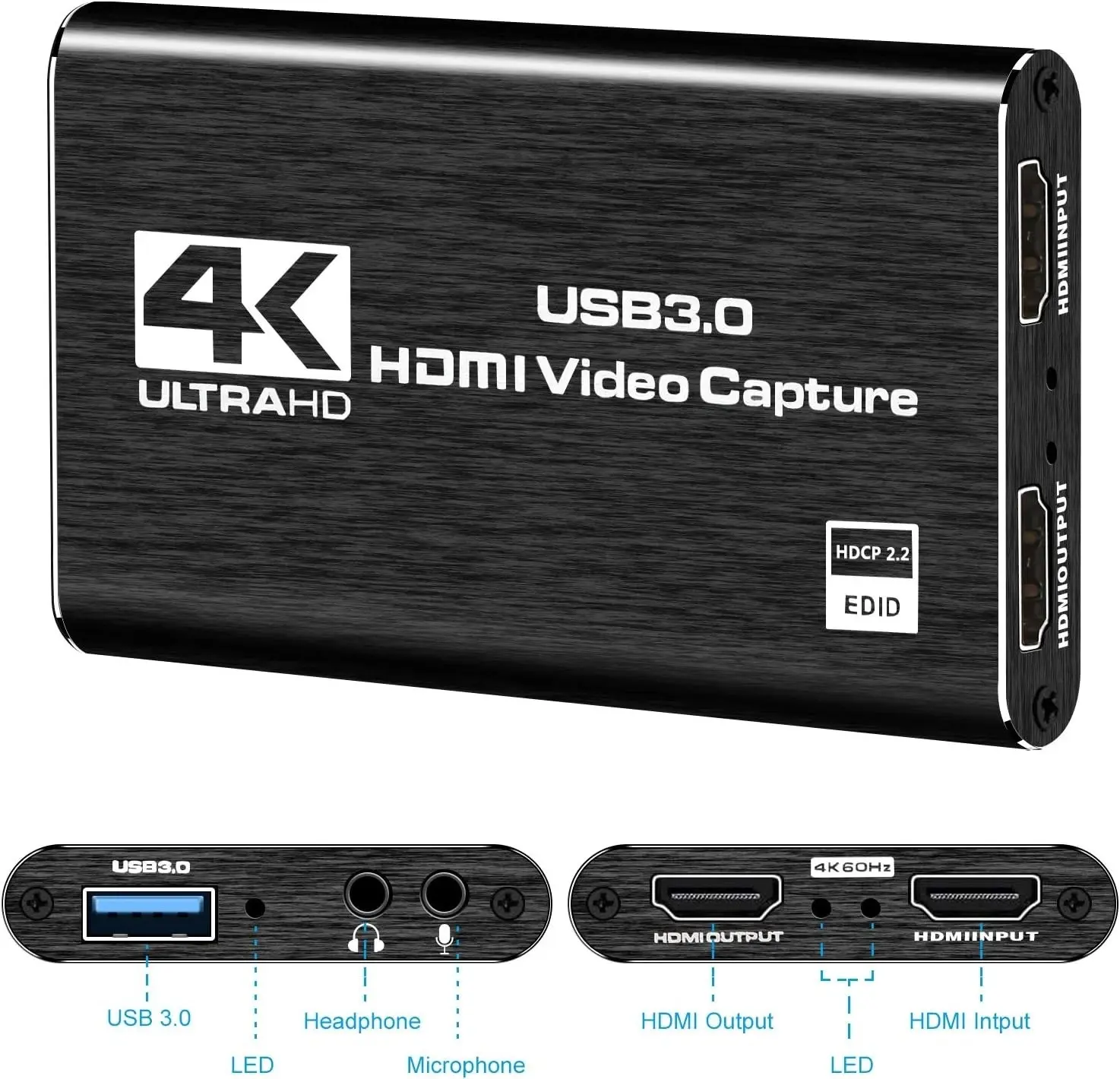 4K USB 3.0 HDMI Video Capture Card, Plug-and-Play, High-Definition Recording and Capture Card