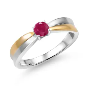 925 Silver and 10K Yellow Gold Red Ruby Solitaire Engagement Ring For Women (0.35 Cttw, Round 4MM, Gemstone Birthstone)