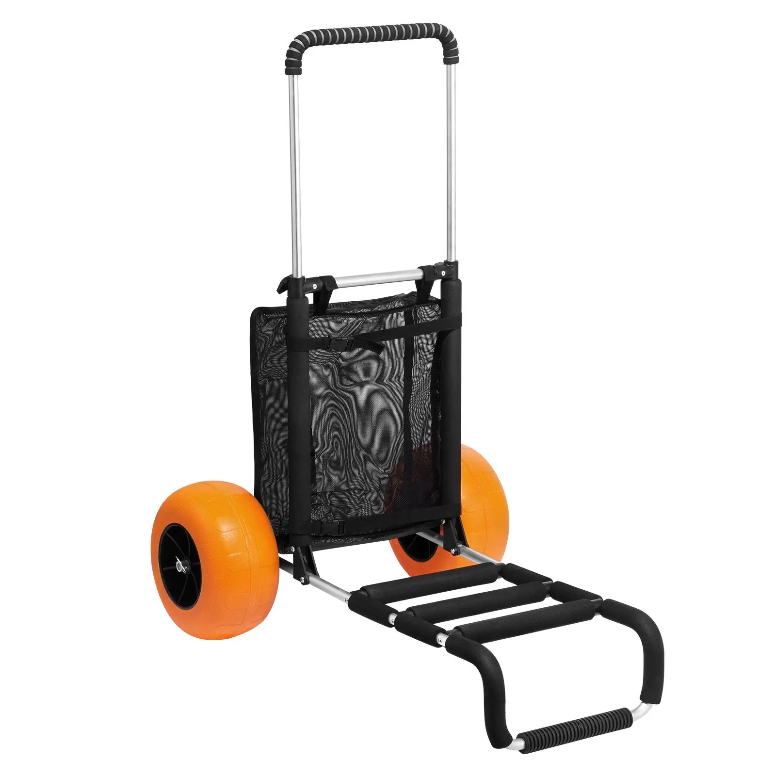 Heavy Duty Outdoor Beach Dolly Cart, 29.9in x 15.4in Cargo Deck, 12in Foam Wheels, 165LBS Loading Capacity, 27in to 44.7in Adjustable Height, Folding Sand Transport Cart (Tools & Hardware)