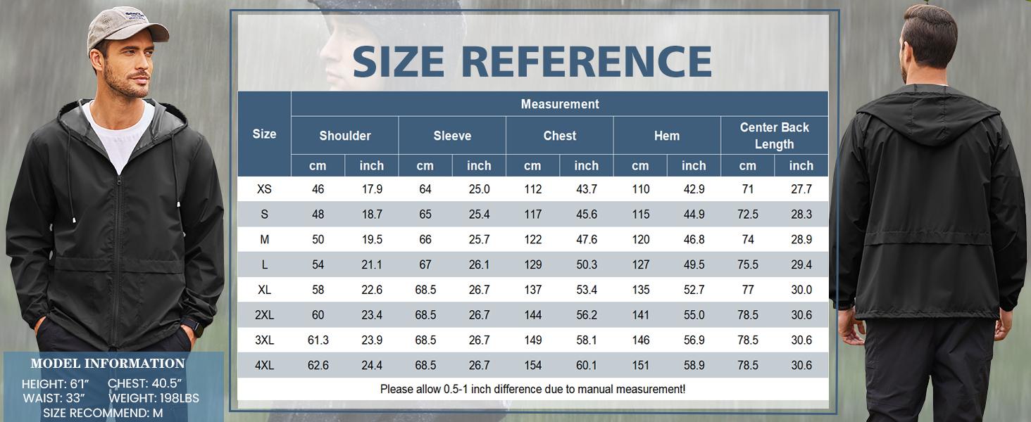 Men's Packable Jacket Outdoor Waterproof Hooded Lightweight Classic Cycling Raincoat for Hiking/Outdoor/Camping Fabric Menswear Zipper Breathable Relaxed Fit Long Sleeve Tops Athletic Outerwear Activewear Blazer