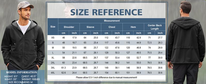 Men's Packable Jacket Outdoor Waterproof Hooded Lightweight Classic Cycling Raincoat for Hiking/Outdoor/Camping Fabric Menswear Zipper Breathable Relaxed Fit Long Sleeve Tops Athletic Outerwear Activewear Blazer