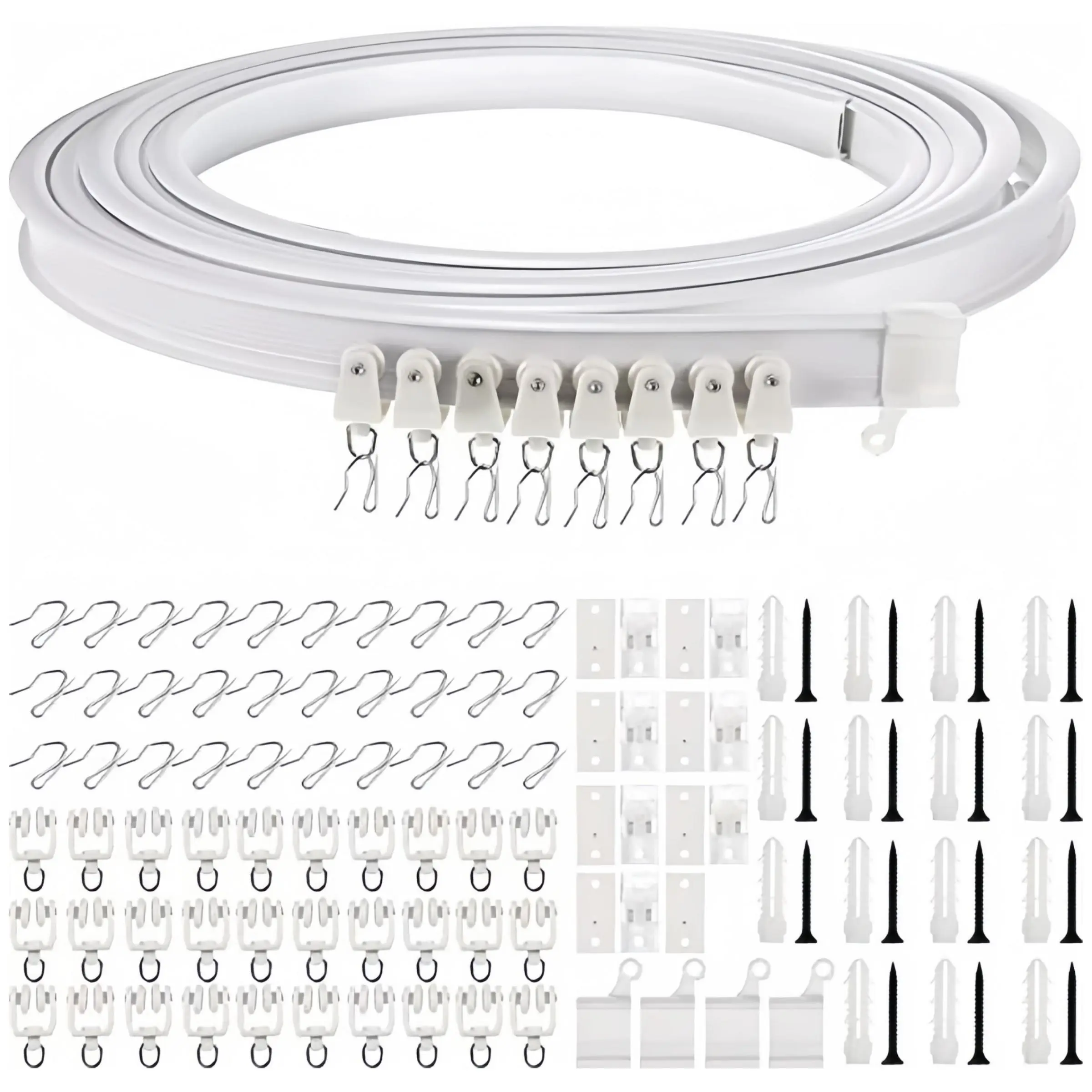 Flexible Curtain Track Kit, 5 m Ceiling Curtain Rail with Accessories and Adjustable Brackets, Easy-to-Install Curtain Rail System for Home or Hospital Use