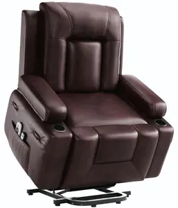 Power Lift Recliner Chair - Heat and Massage, PU Leather Electric Lift Recliner for Elderly & Mobility Impaired, Adjustable Back and Legs, Heavy Duty Lift Chair for Seniors