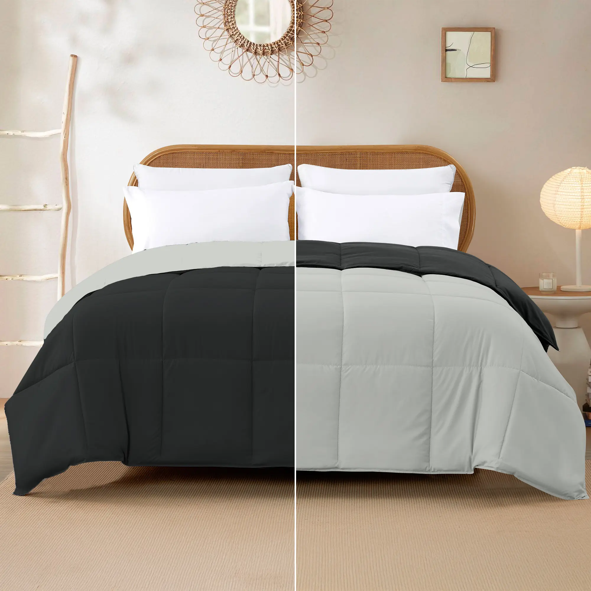 Modern Threads Soft Reversible 100% Polyester Down Alternative Queen Comforter - Breathable Microfibre Flat Weave, Machine Washable, Anthracite & Silver