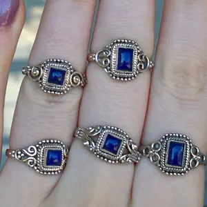 Square/Rectangle Cut Lapis Lazuli Sterling Silver Rings